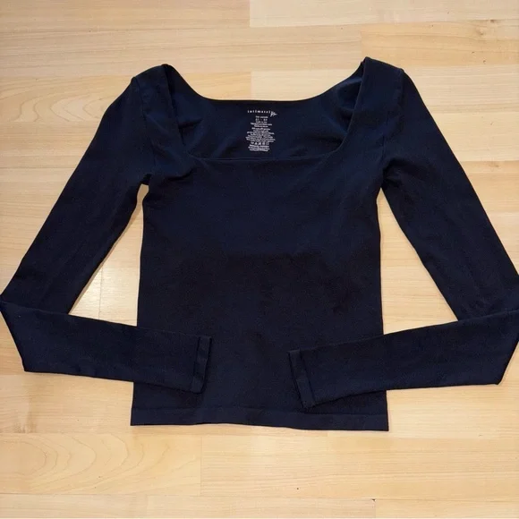 Free People Intimately Clean Line Black Long Sleeve Sz XS Square Neck Built Bra - Picture 4 of 11